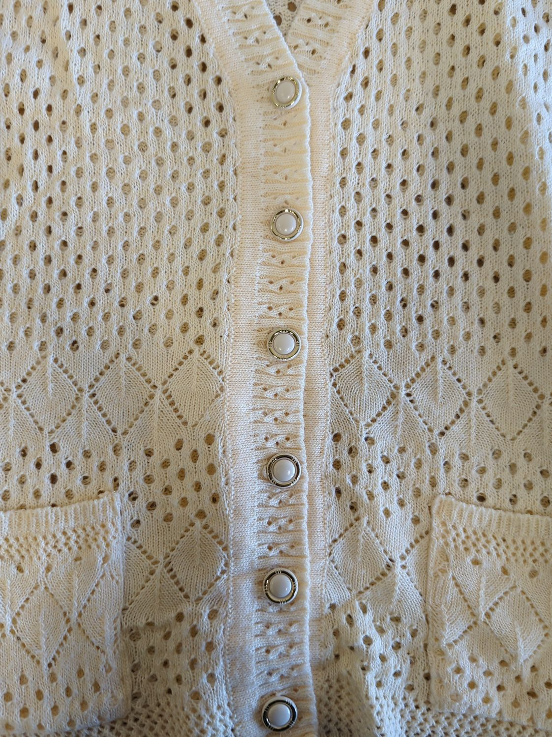 Cream Knitted Sleeveless Sweater Vest with Button Front