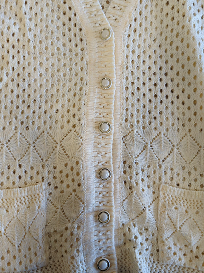 Cream Knitted Sleeveless Sweater Vest with Button Front