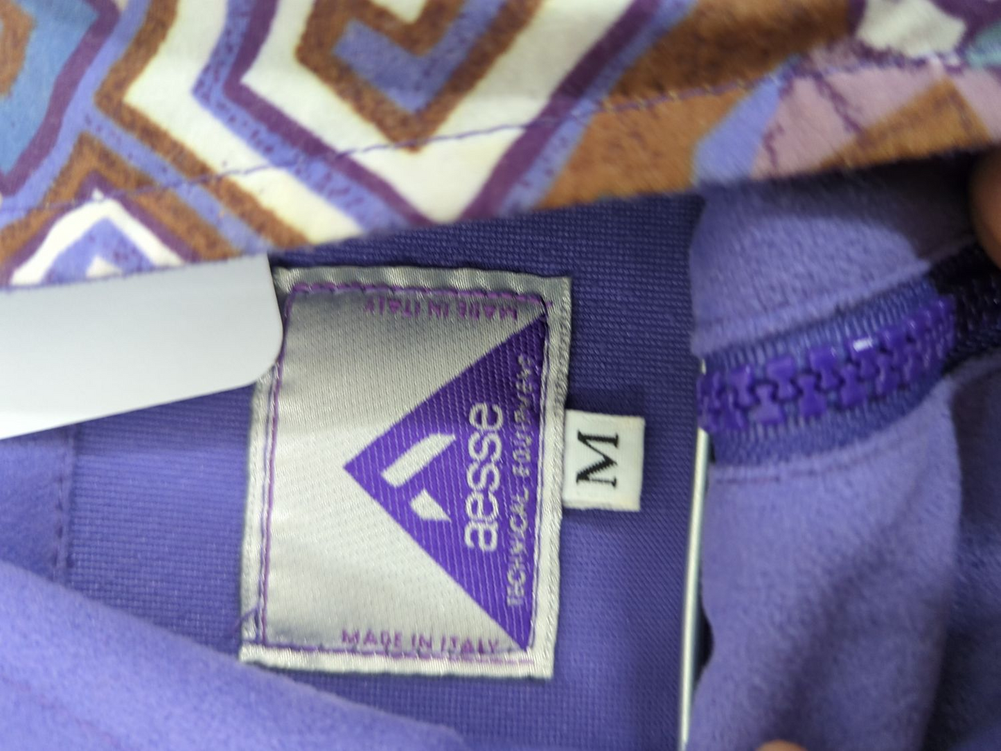 Vintage Purple Aesse Italian Button-Down Shirt with Patterned Collar - Size M