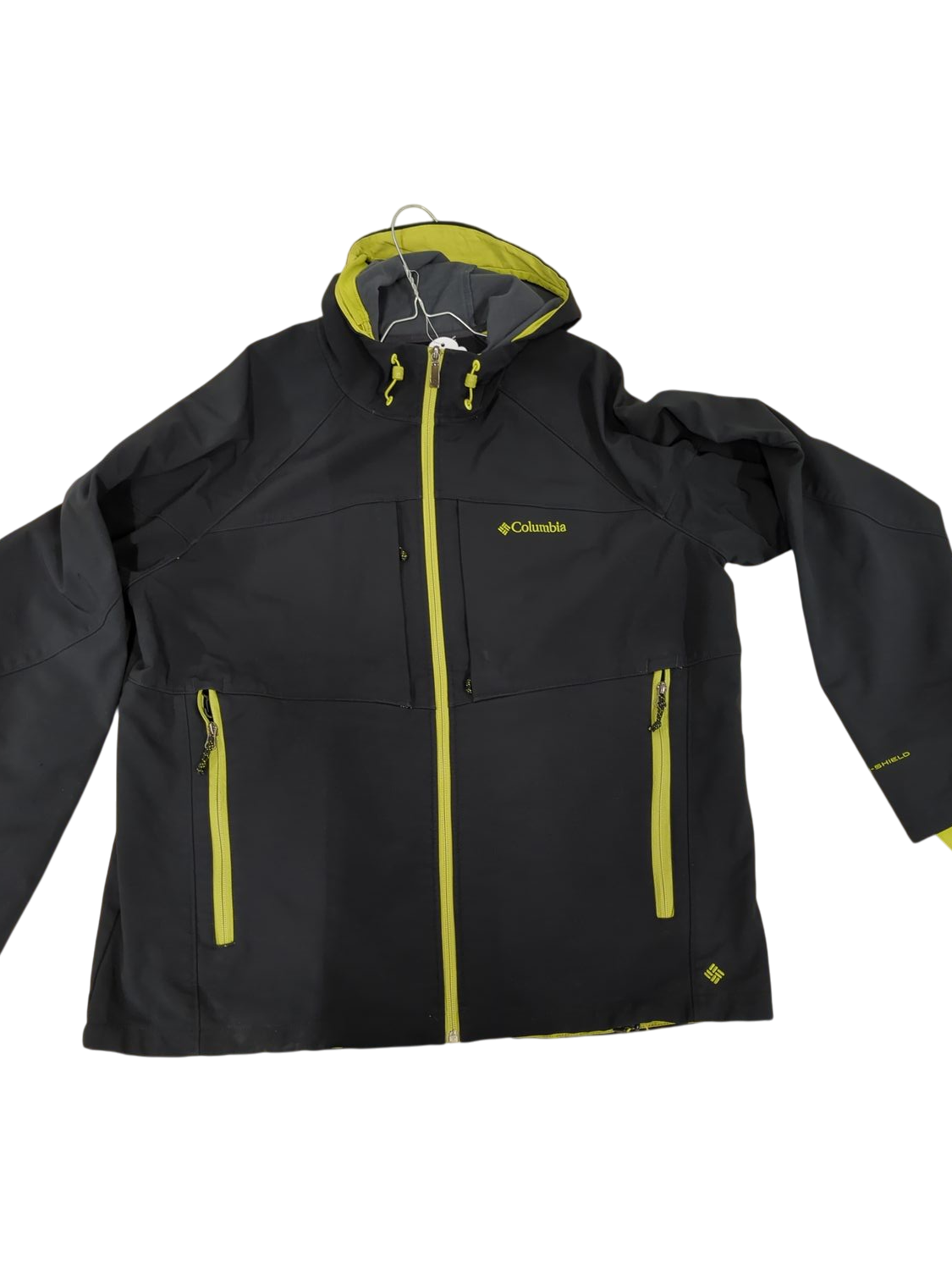 Columbia Black Windbreaker Jacket with Yellow Accents - Size XXL