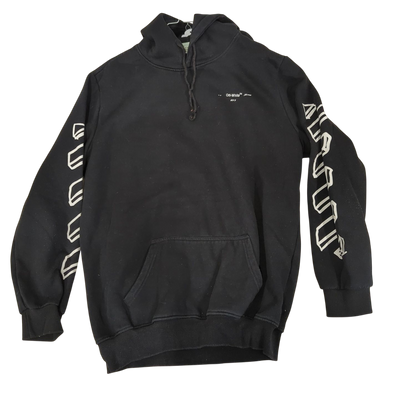 OFF-WHITE Black Hoodie with Sleeve Prints - Virgil Abloh Design