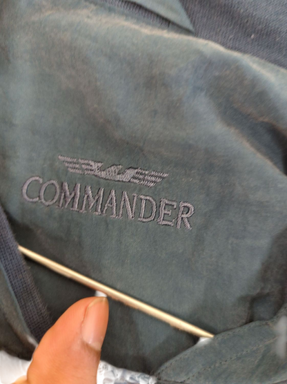 Commander Navy Blue Bomber Jacket with Geometric Embroidery - Size 48