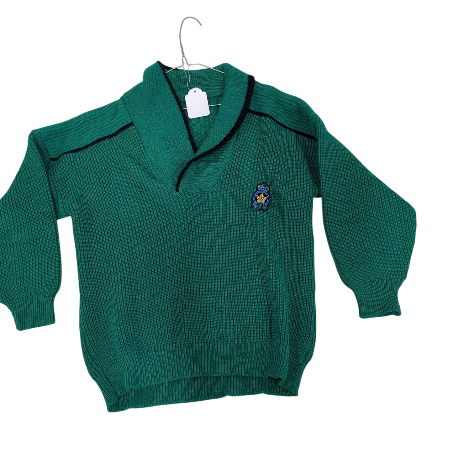 Feigler Green Knit Sweater with Embroidered Crest