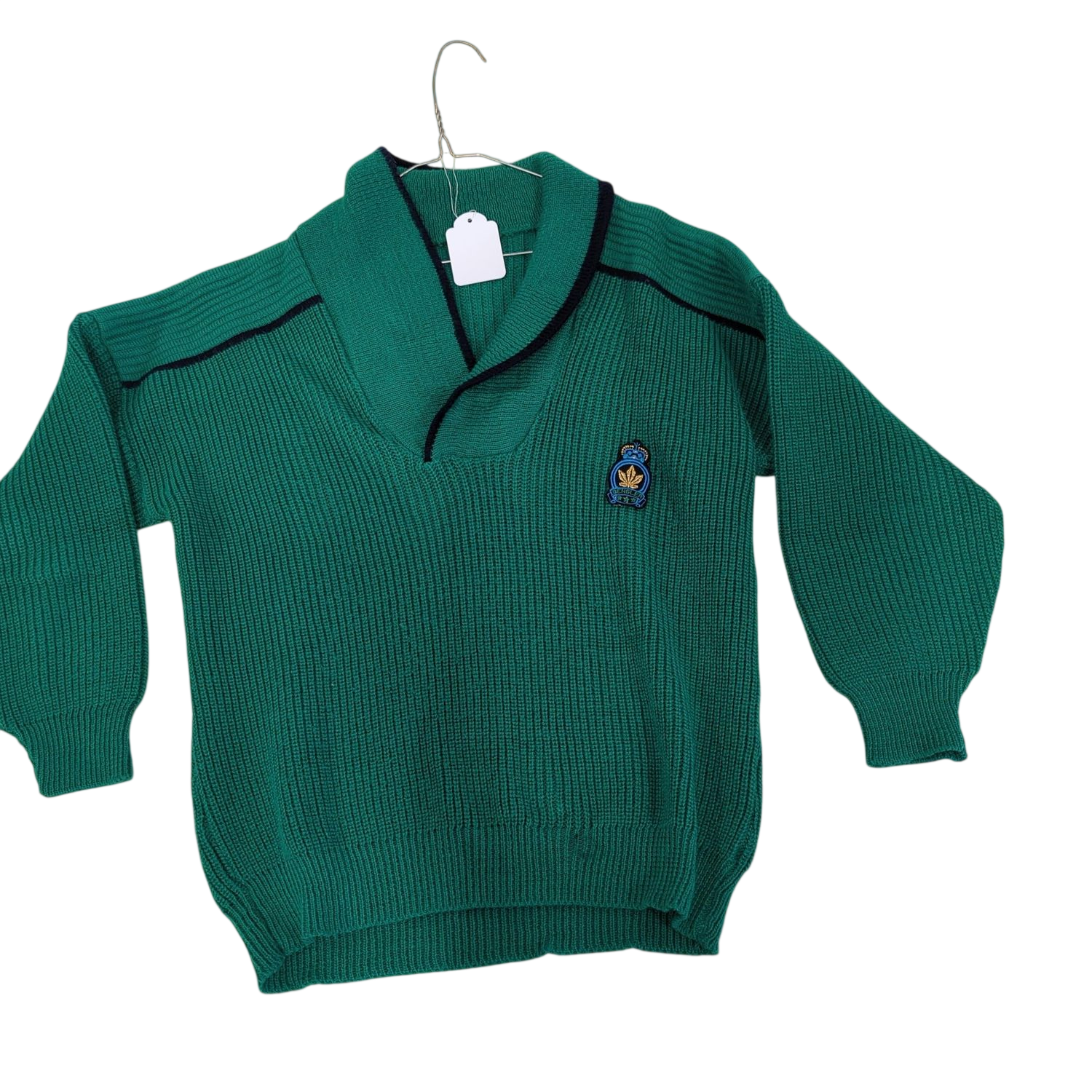 Feigler Green Knit Sweater with Embroidered Crest
