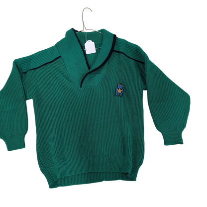 Feigler Green Knit Sweater with Embroidered Crest