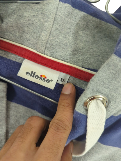 Ellesse Striped Polo Shirt - Size XL - Grey & Navy Blue