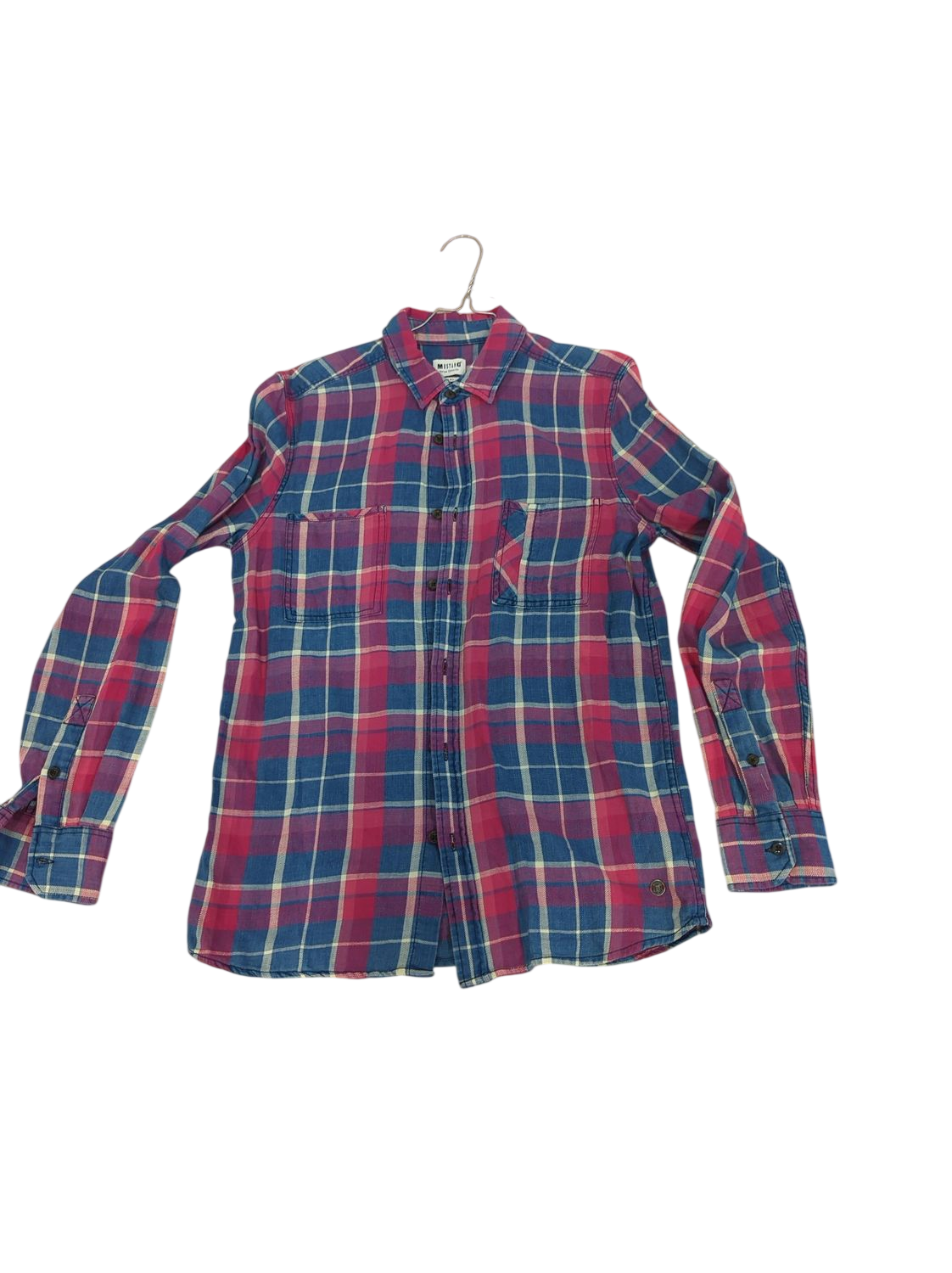 Plaid Button-Down Shirt - Red & Blue Check Pattern