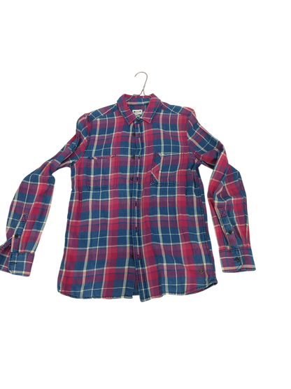 Plaid Button-Down Shirt - Red & Blue Check Pattern