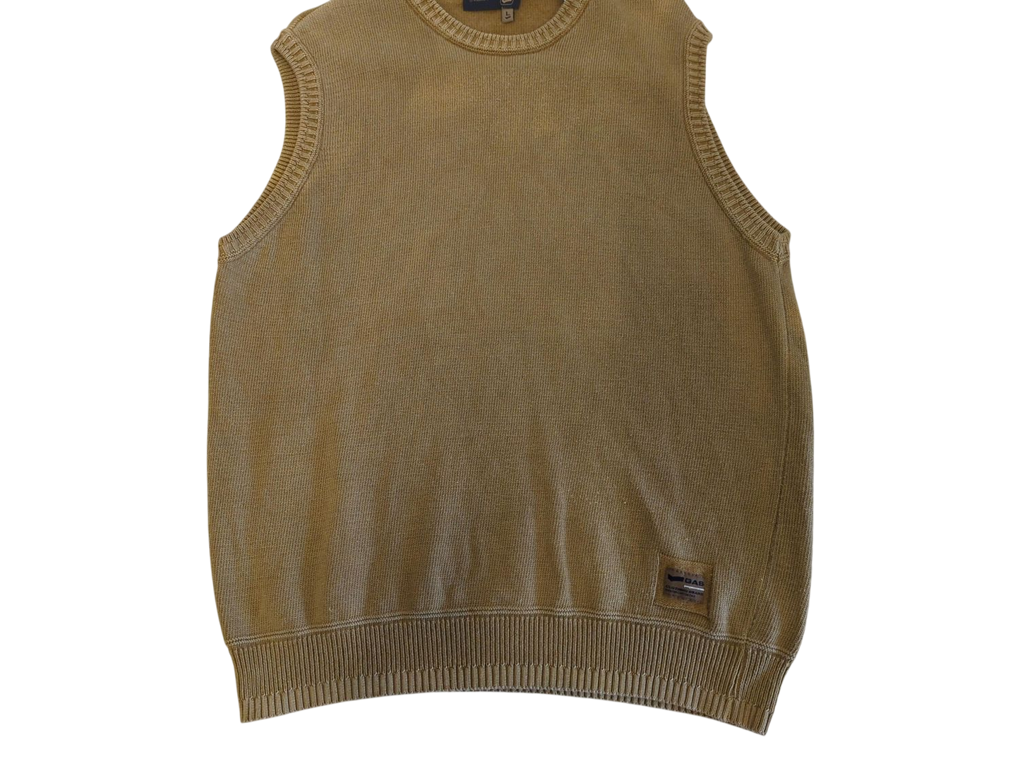 GAS Men's Beige Sleeveless Sweater Vest - Size L