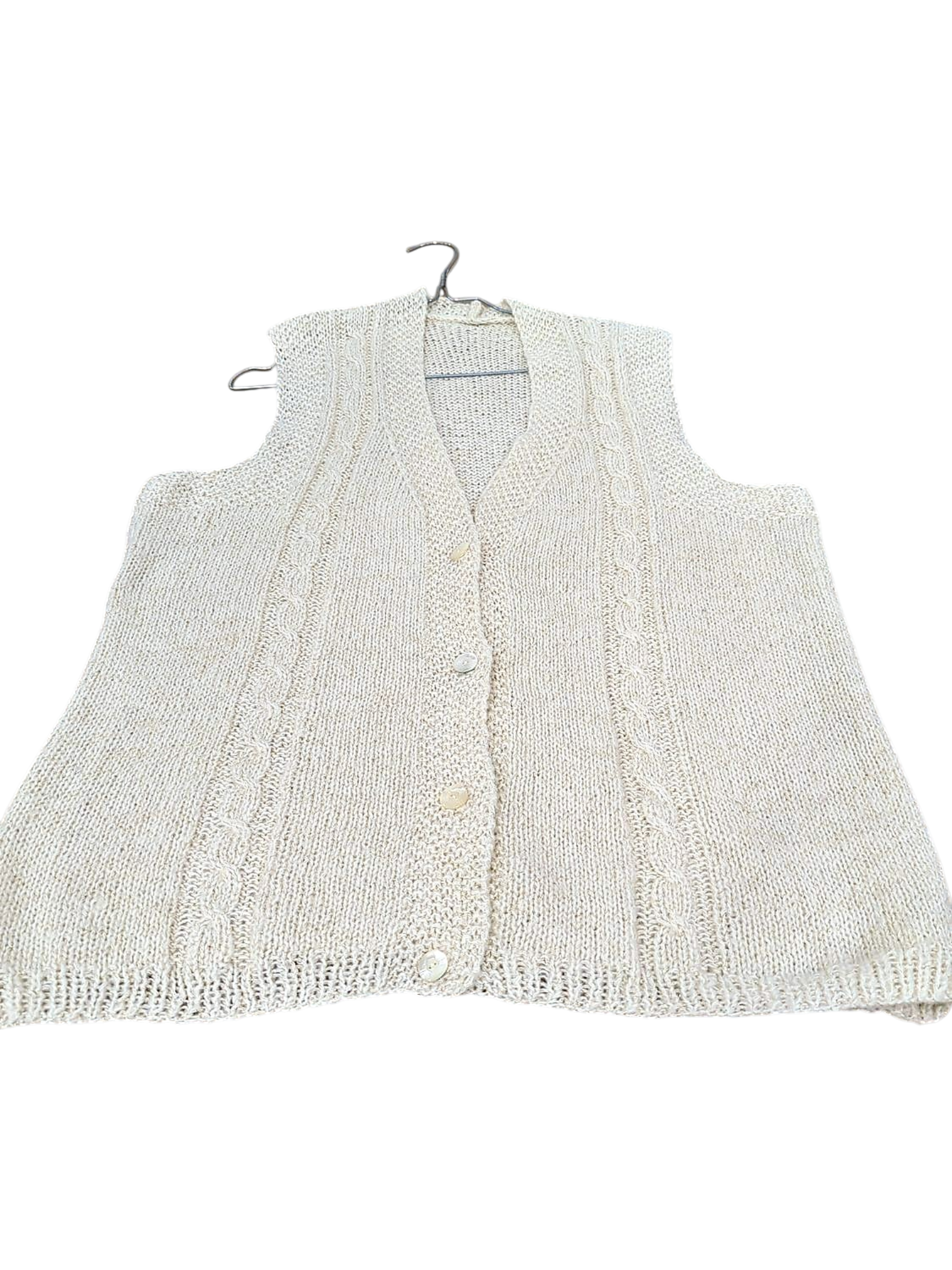 Handmade Cream Knitted Sleeveless Cardigan Vest