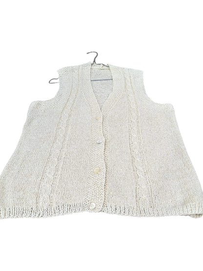 Handmade Cream Knitted Sleeveless Cardigan Vest