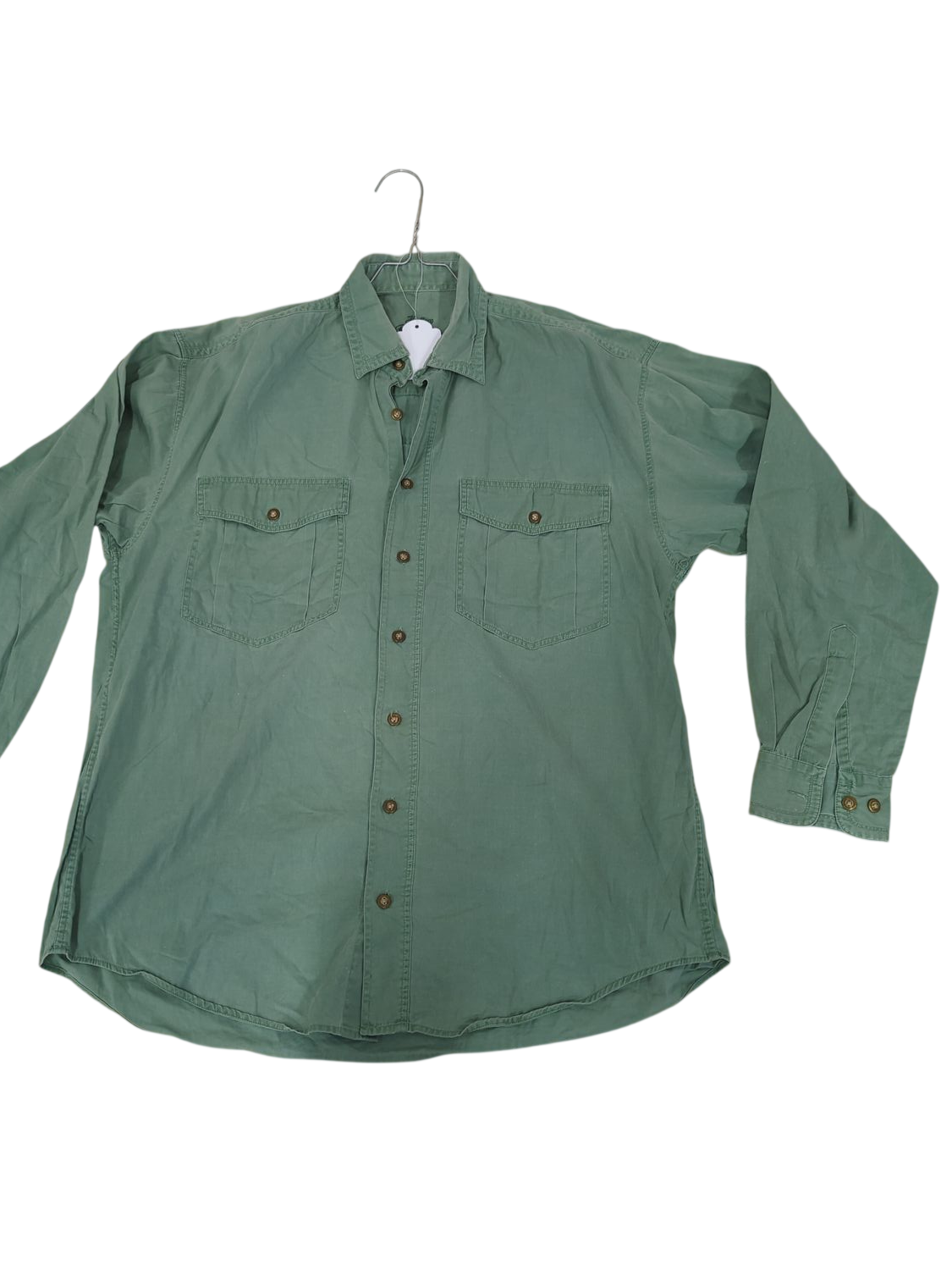 American Retro Green Button-Down Shirt - Casual Cotton Long Sleeve