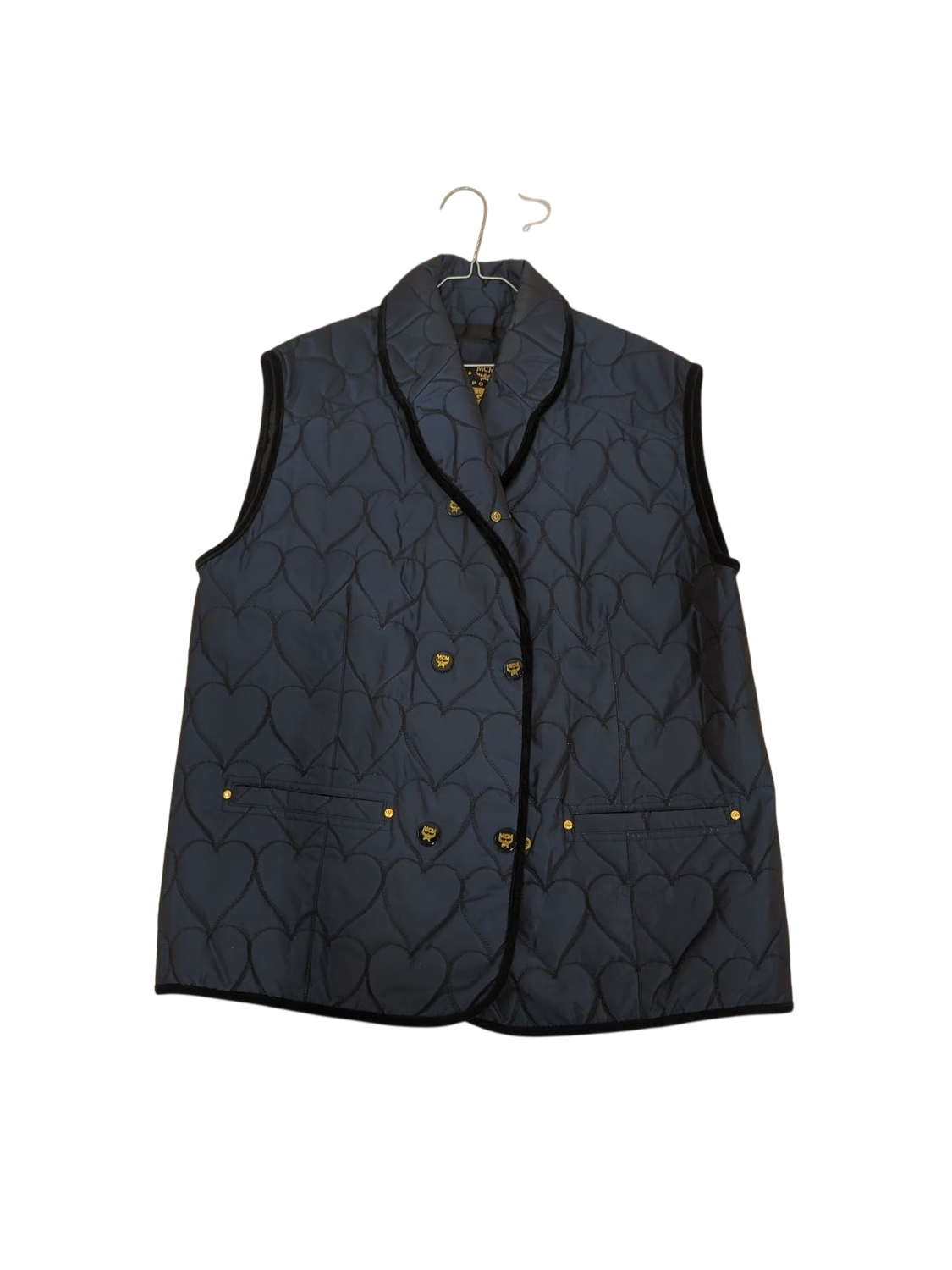 MCM Sports Legere Navy Quilted Heart Pattern Vest - Size 42