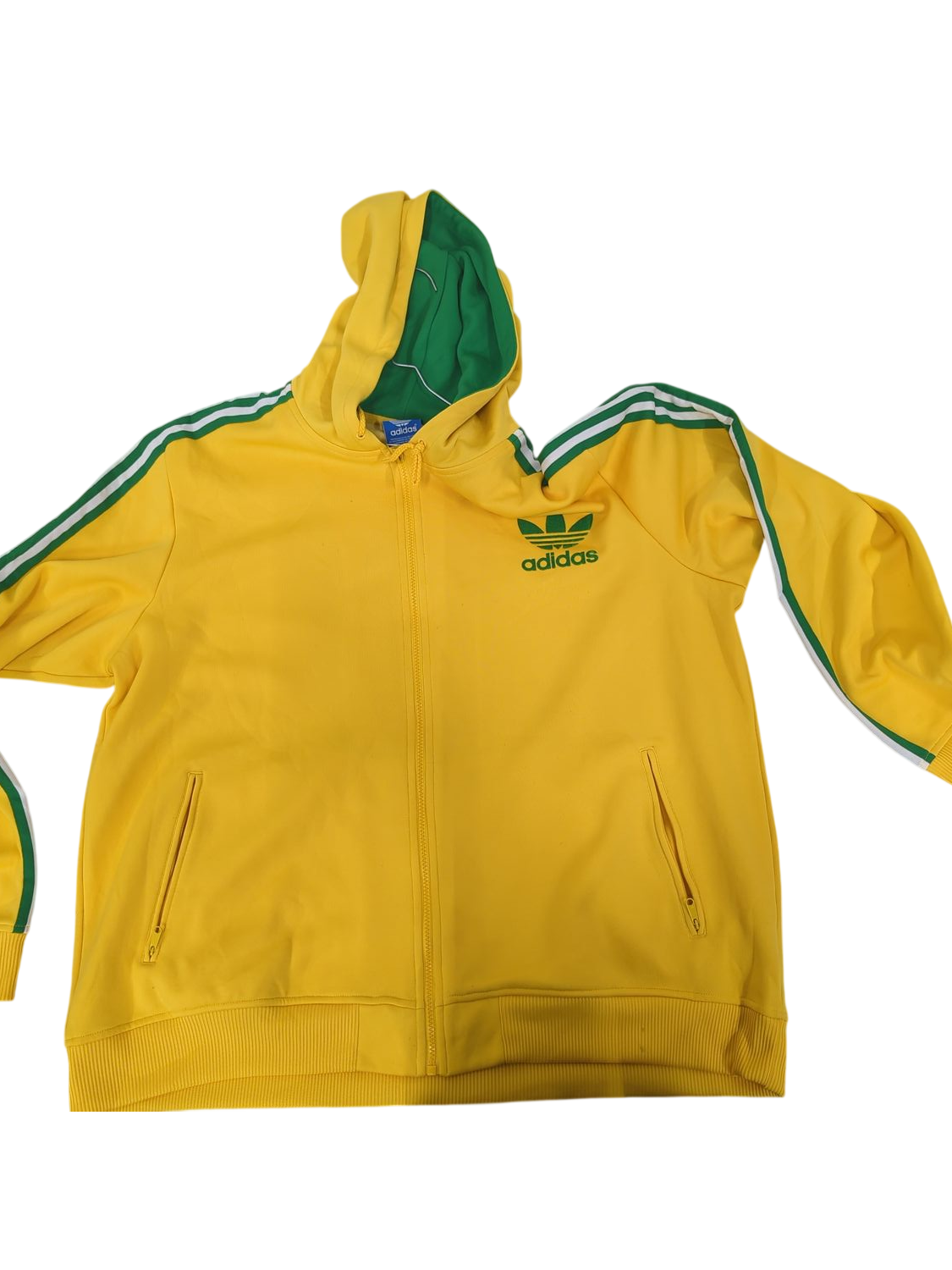Adidas Yellow Track Jacket with Green Trim - Size UK/L EU/52