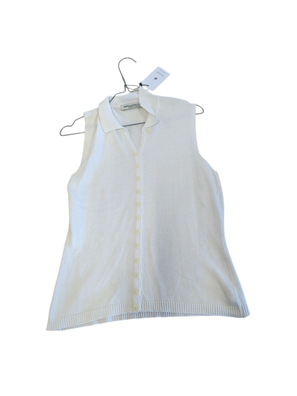 Immagineitalia White Knitted Tank Top - Italian Designer Sleeveless Vest