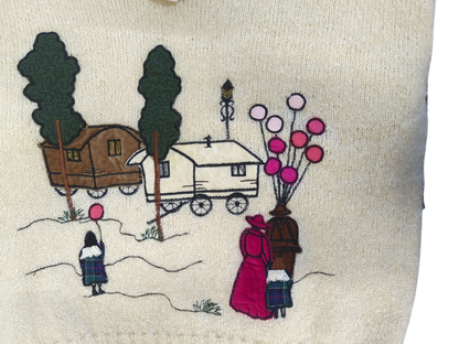 Maurice Athor Cream Embroidered Folk Scene Sweater - Vintage