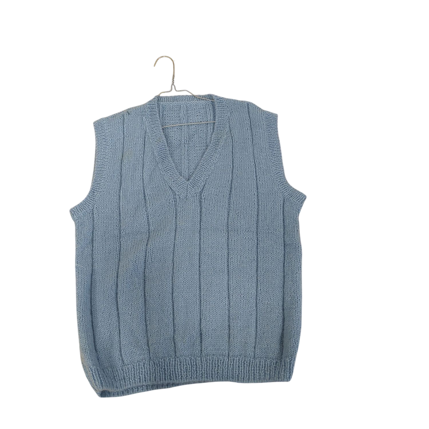 Light Blue Knitted V-Neck Sweater Vest - Handmade