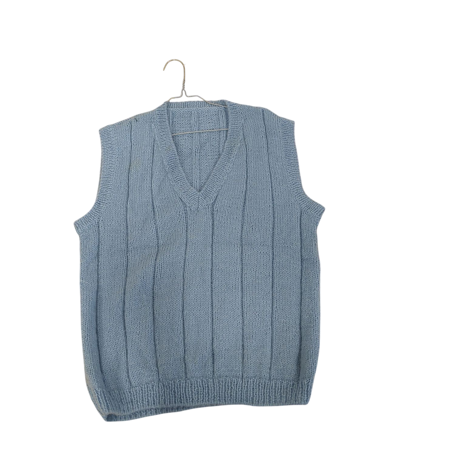Light Blue Knitted V-Neck Sweater Vest - Handmade