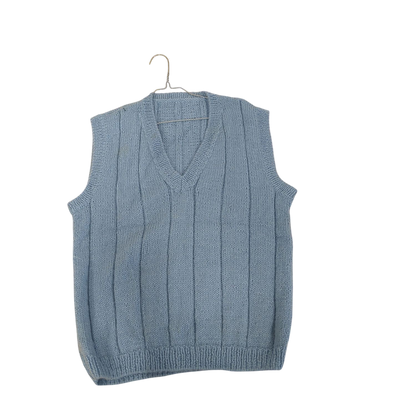 Light Blue Knitted V-Neck Sweater Vest - Handmade