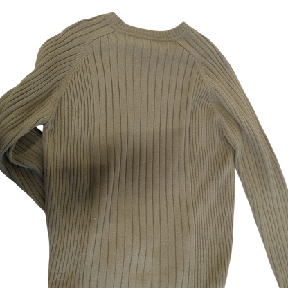 GAS Beige Ribbed V-neck Sweater - Size M