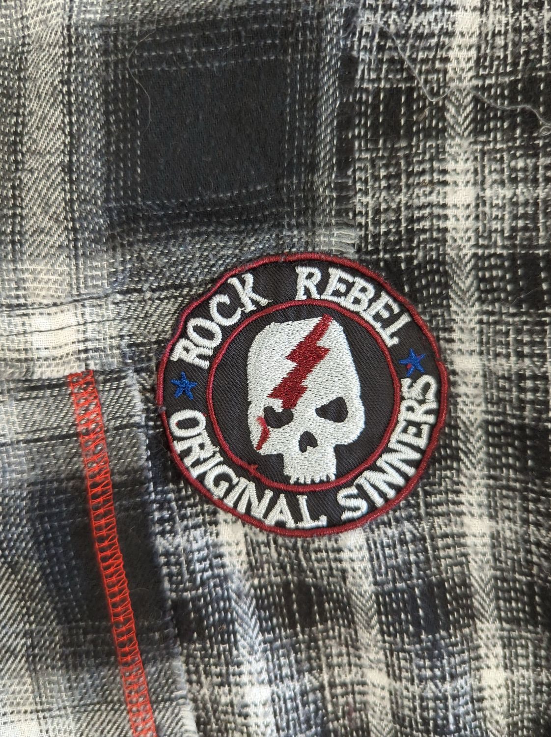 Rock Rebel Plaid Flannel Shirt with Original Sinners Patch - Size L