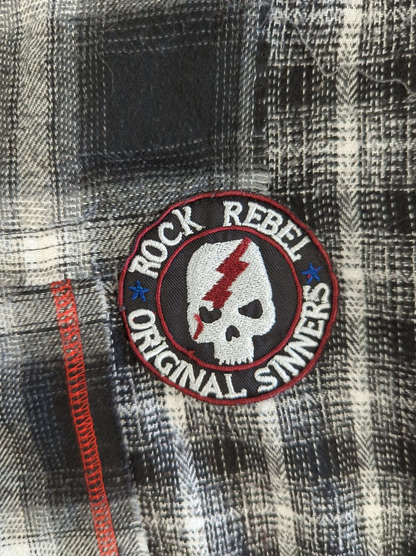 Rock Rebel Plaid Flannel Shirt with Original Sinners Patch - Size L