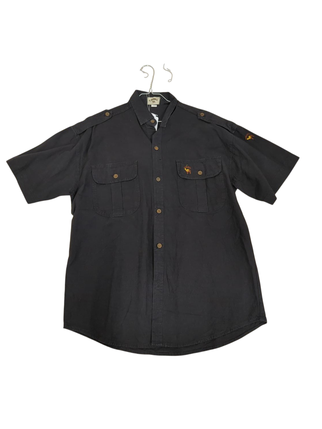 Camel Black Button-Down Shirt with Embroidered Logo - Size XL