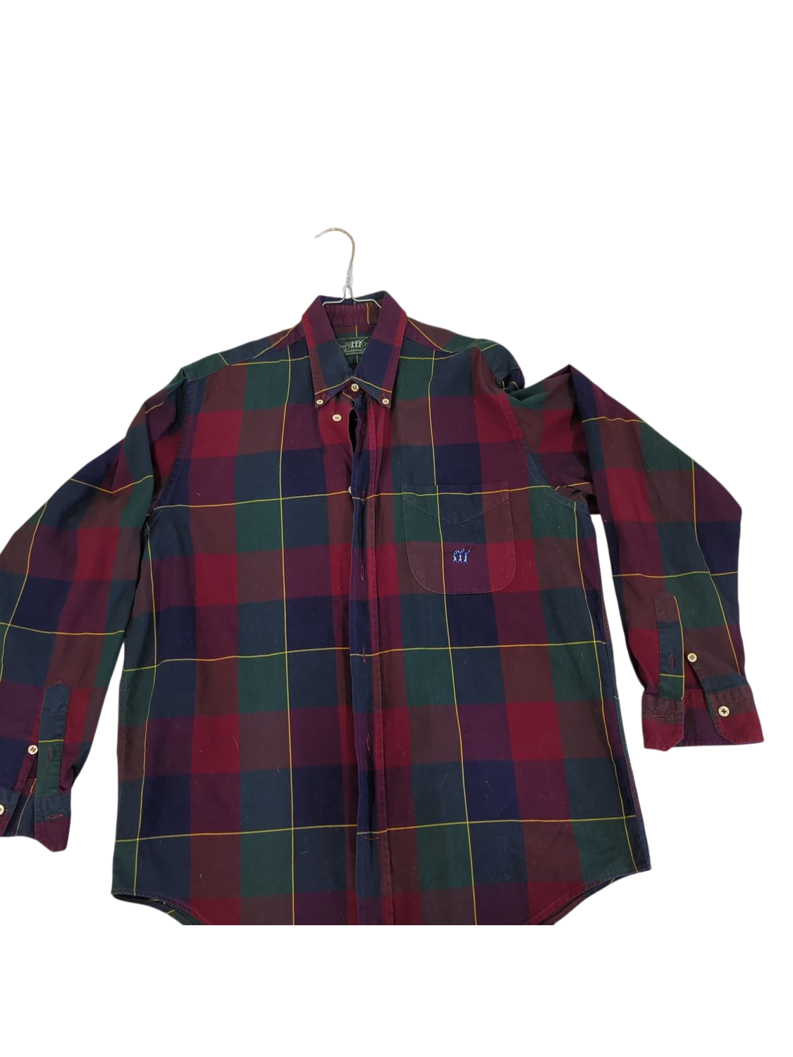 Plaid Button-Down Shirt in Red, Navy & Green