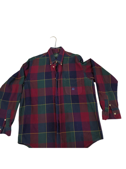 Plaid Button-Down Shirt in Red, Navy & Green