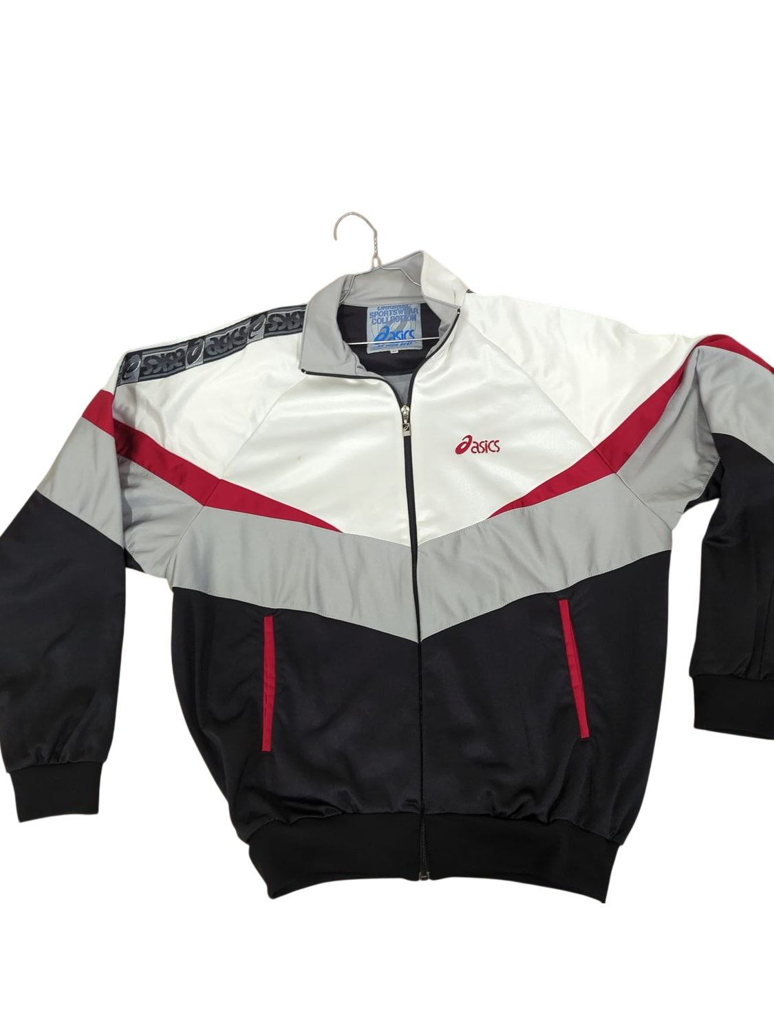 Asics Vintage Windbreaker Jacket - Black/White/Red - Size 54