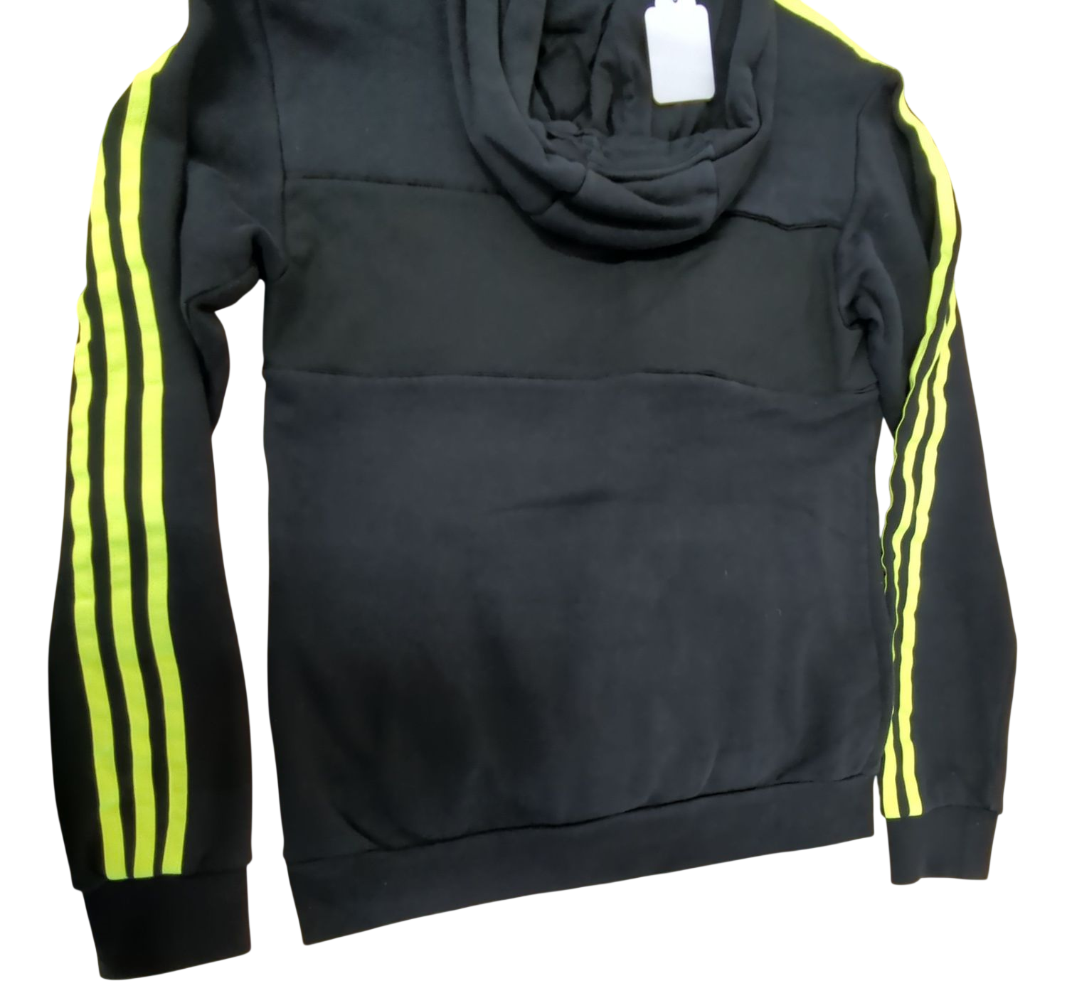 Adidas Black Hoodie with Neon Yellow Stripes - Size XS
