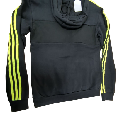 Adidas Black Hoodie with Neon Yellow Stripes - Size XS