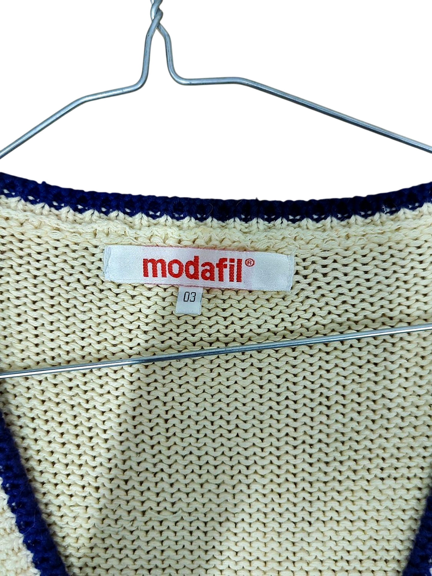 Modafil Cream Knit Vest with Floral Embroidery - Size 03
