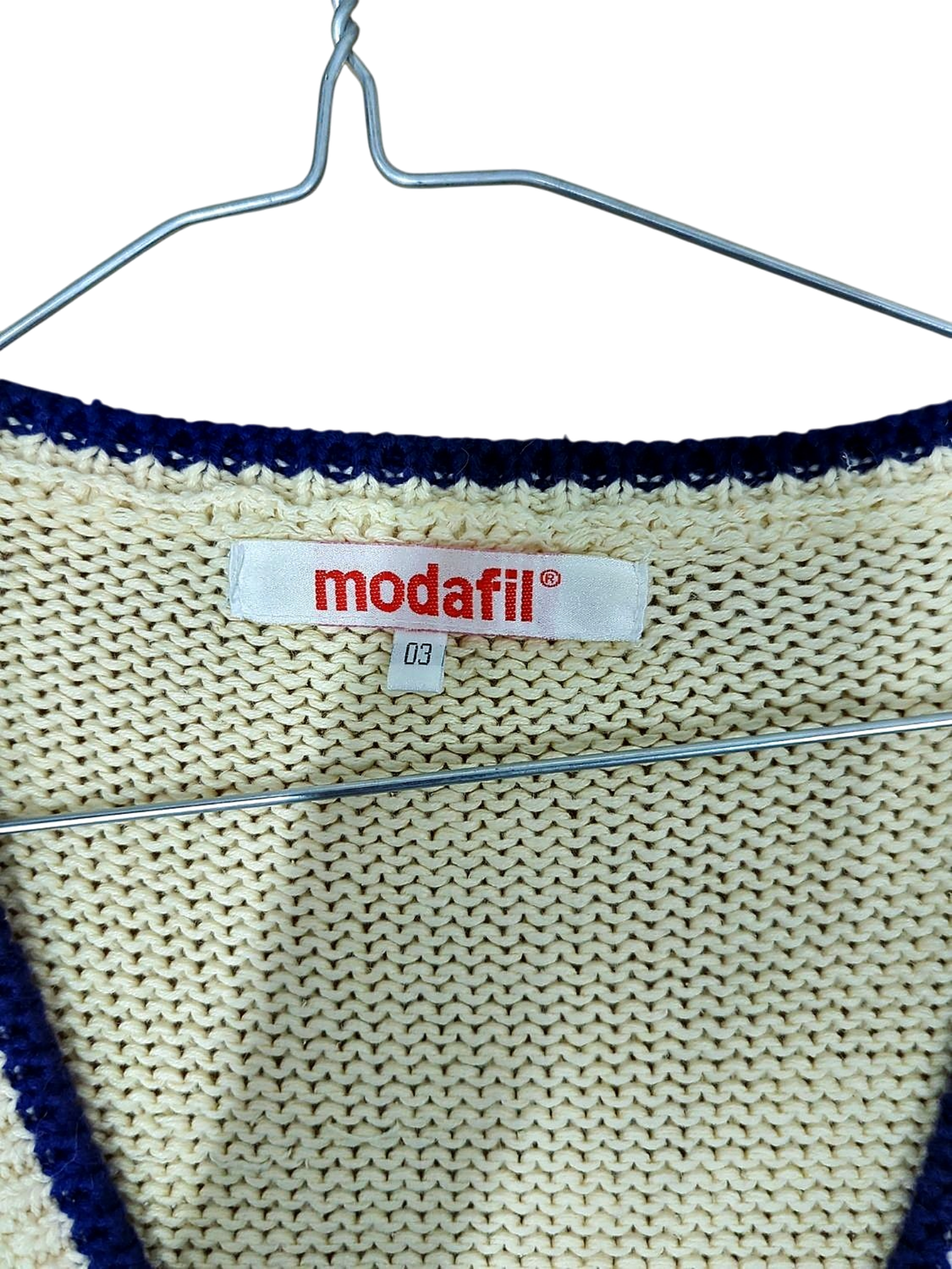 Modafil Cream Knit Vest with Floral Embroidery - Size 03