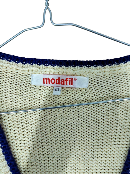 Modafil Cream Knit Vest with Floral Embroidery - Size 03