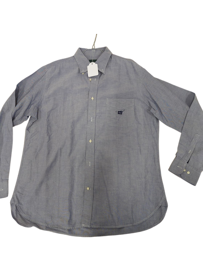 Henry Cotton's Men's Blue-Grey Button-Down Shirt - Size 43