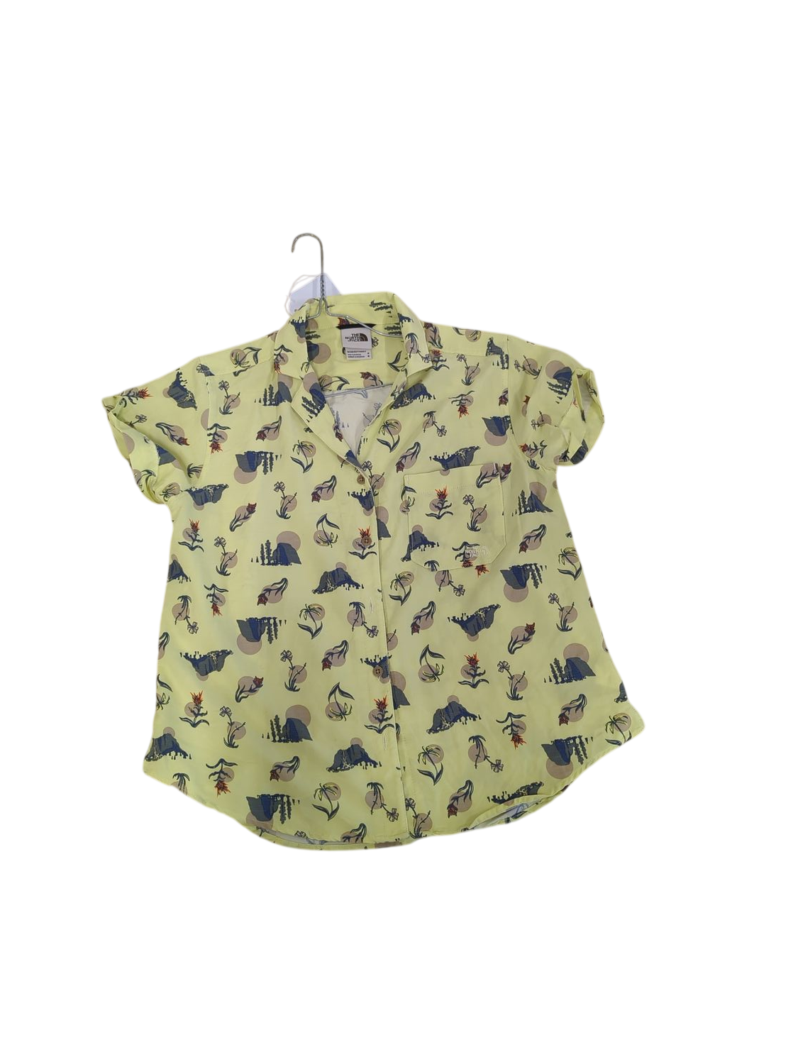 The North Face Yellow Patterned Button-Down Shirt with Outdoor Design