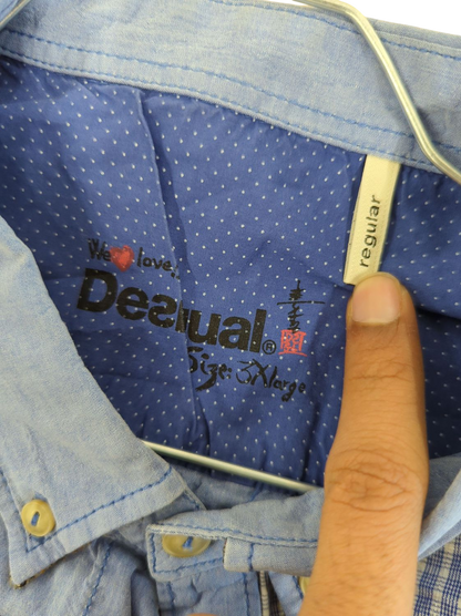 Desigual Blue Button-Down Shirt with Graphic Print - Size Regular