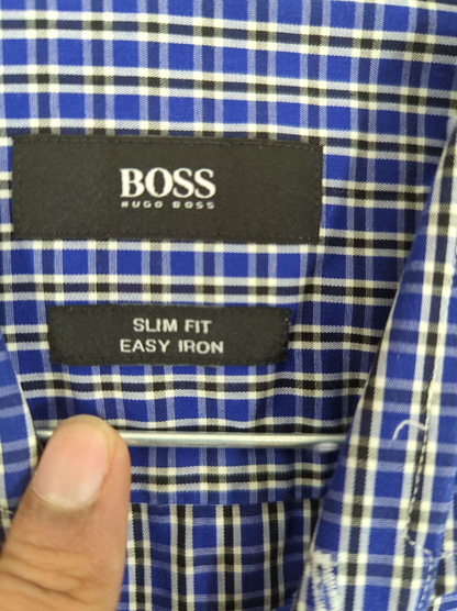 BOSS Hugo Boss Blue Checkered Button-Down Shirt - Slim Fit