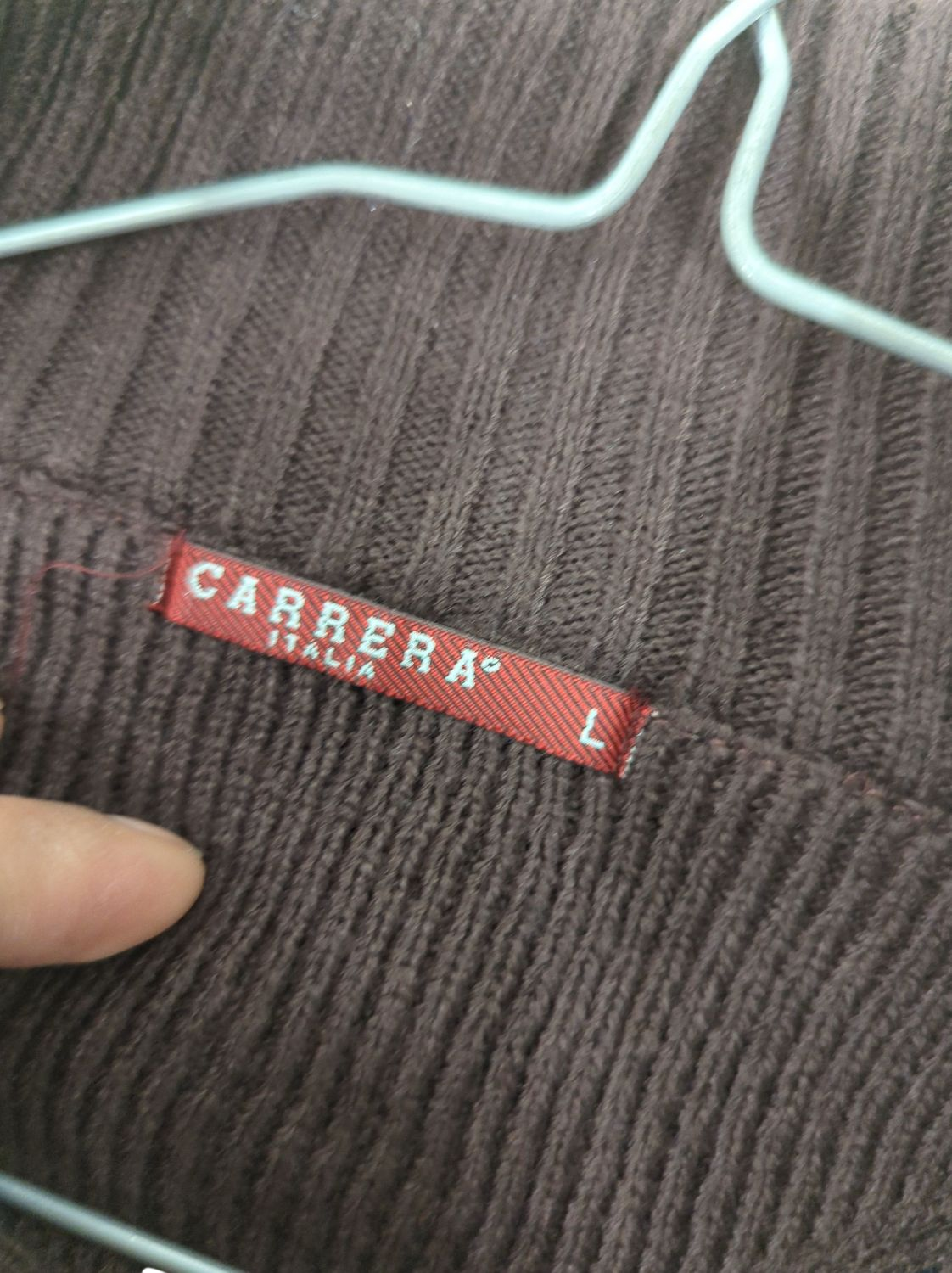 Carrera Navy Blue Sweater with Brown Trim - Size L