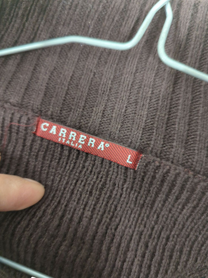 Carrera Navy Blue Sweater with Brown Trim - Size L