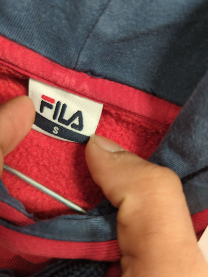 FILA Red Hoodie with Navy Collar - Size S