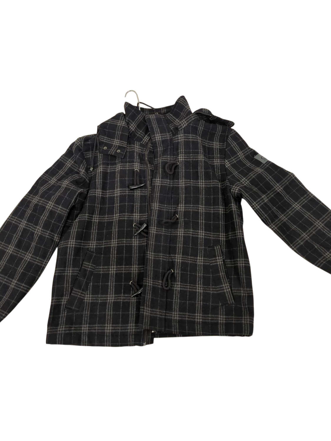 Calvin Klein Black Plaid Wool Blend Jacket - Size M