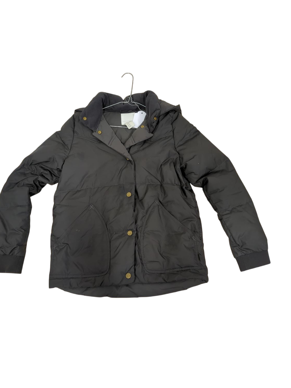 Black Quilted Parka Jacket with Gold Buttons