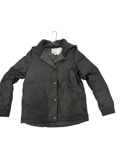 Black Quilted Parka Jacket with Gold Buttons