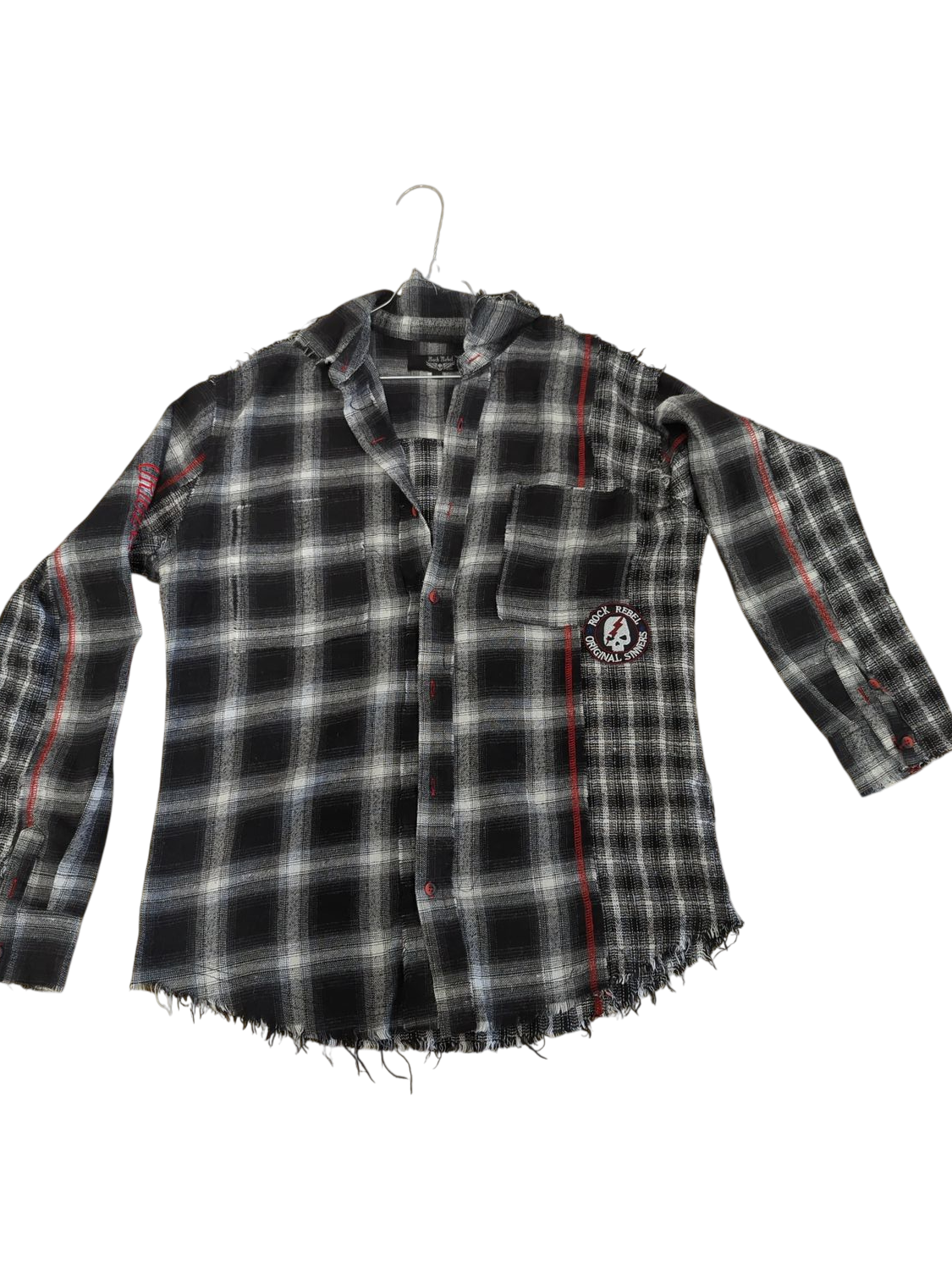 Rock Rebel Plaid Flannel Shirt with Original Sinners Patch - Size L