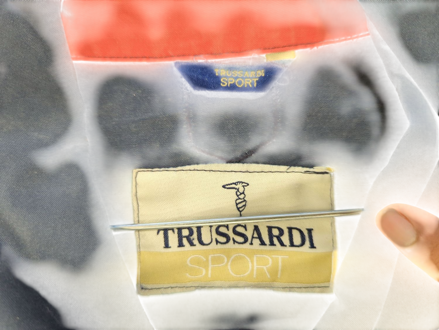 Trussardi Sport Navy Blue Windbreaker Jacket with Red Trim