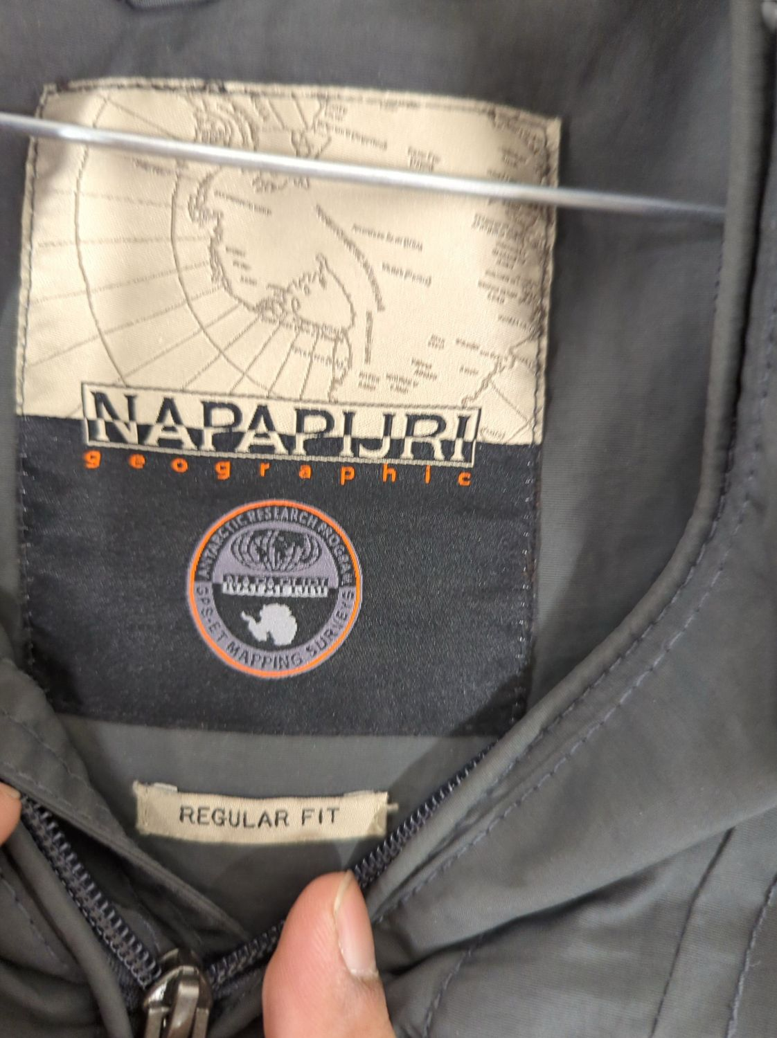 Napapijri Grey Windbreaker Jacket with Norwegian Flag - Regular Fit