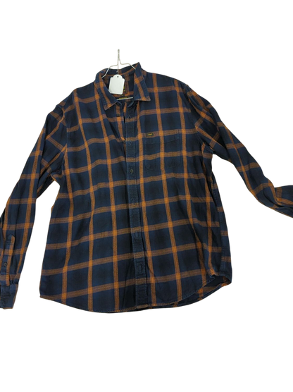 Lee Regular Fit Plaid Flannel Shirt - Men's XL - Navy & Orange Check