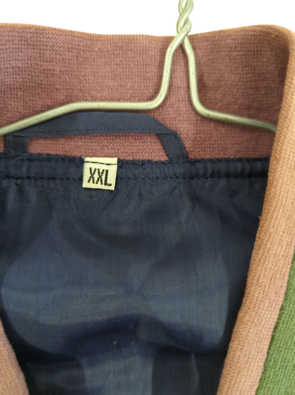 Vintage XXL Bomber Jacket with Diamond Pattern - Navy with Green & Pink Accents